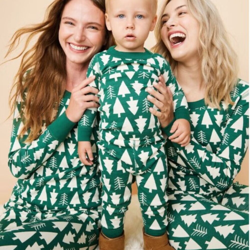 Hanna Andersson Forest Green & White Tree Pajama Holiday Long John Winter Cotton